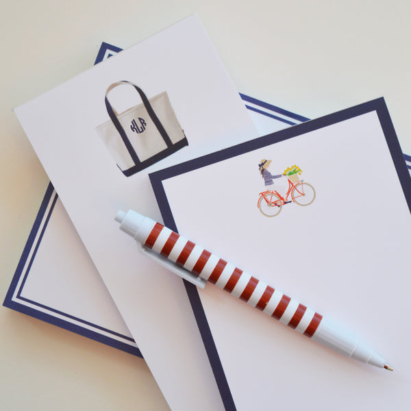 Red Bicycle Personalized Flat Notecards - WH Hostess Social Stationery