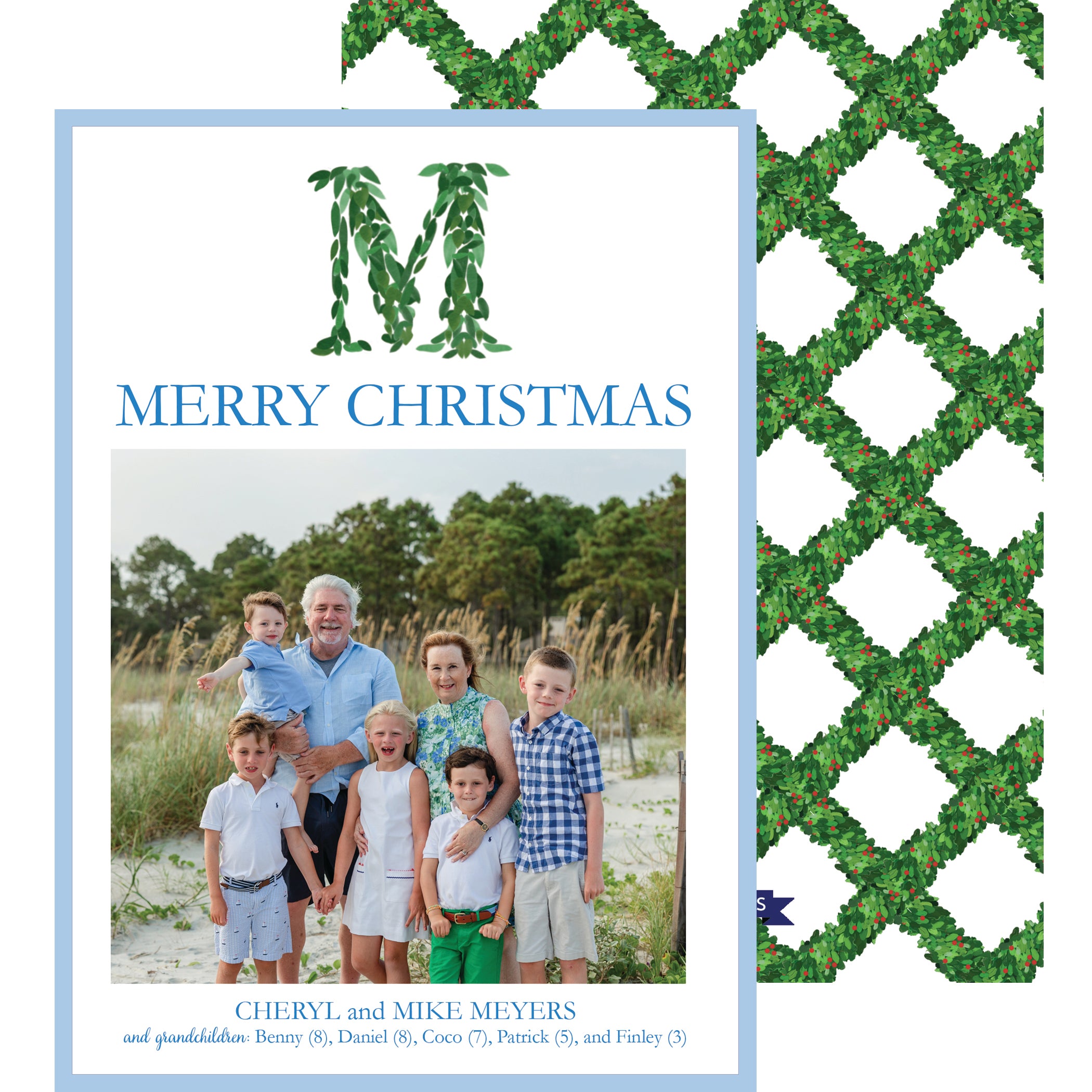 Boxwood Initial Vertical Christmas Photo Card - WH Hostess Social Stationery