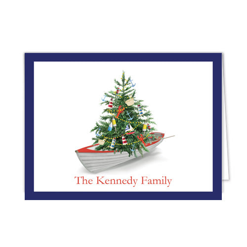 Nautical Christmas Tree in a Row Boat Personalized Folded