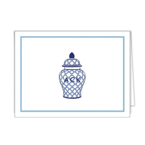 Ginger Jar with Christmas Wreath Personalized Folded Notecards