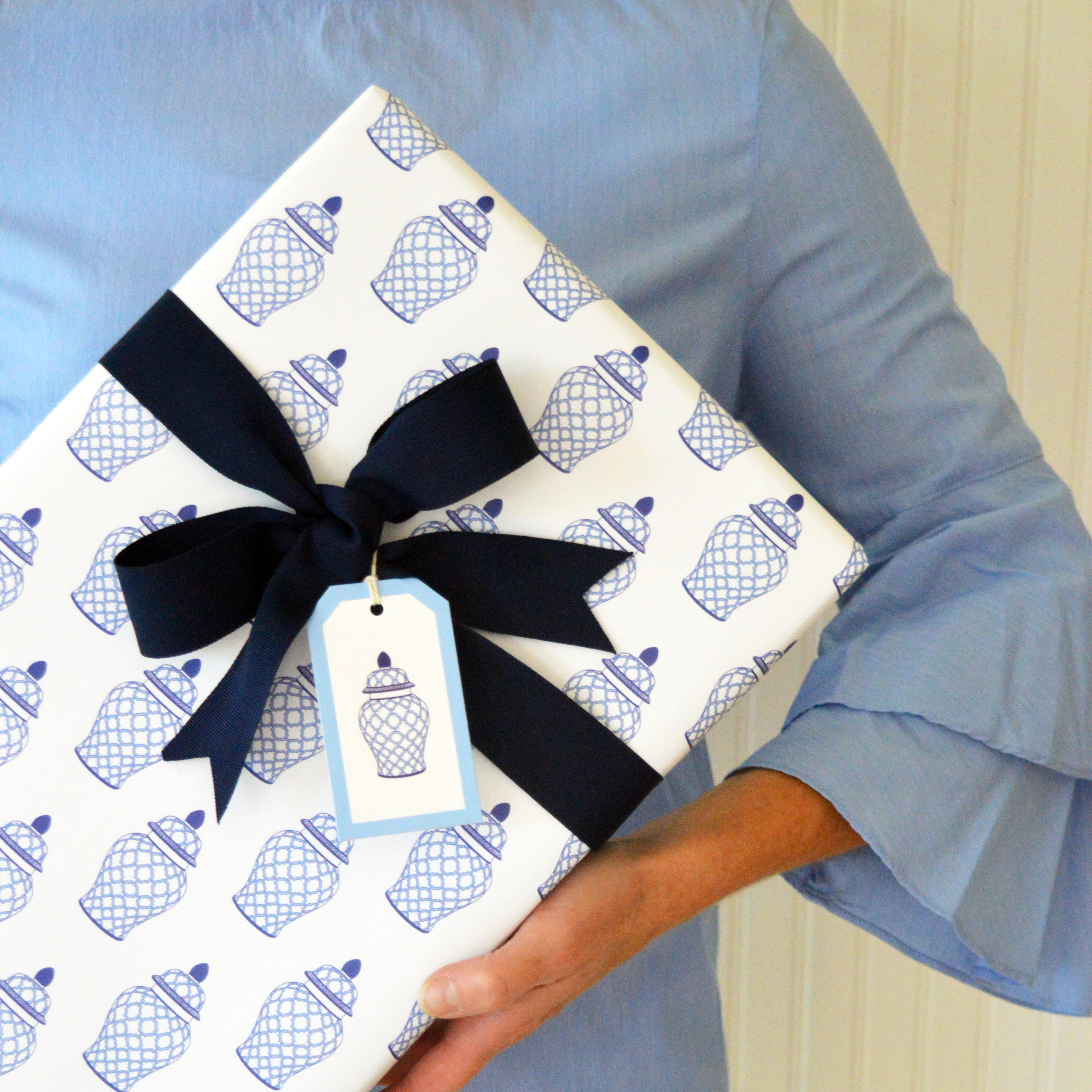 Blue Ginger Jar Gift Wrap - Abigail Christine Design